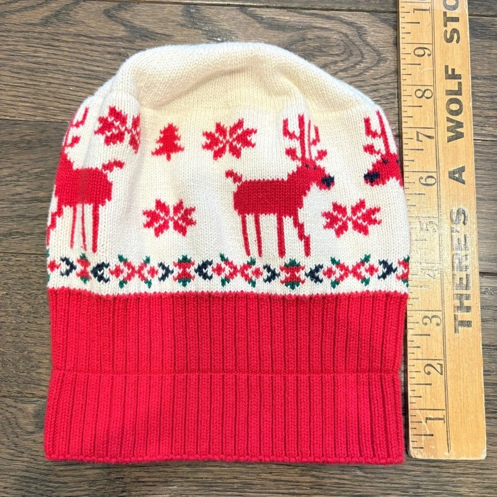 Hanna‎ Andersson Kids Reindeer Fair Isle Knit Beanie Hat Red Cream Size S